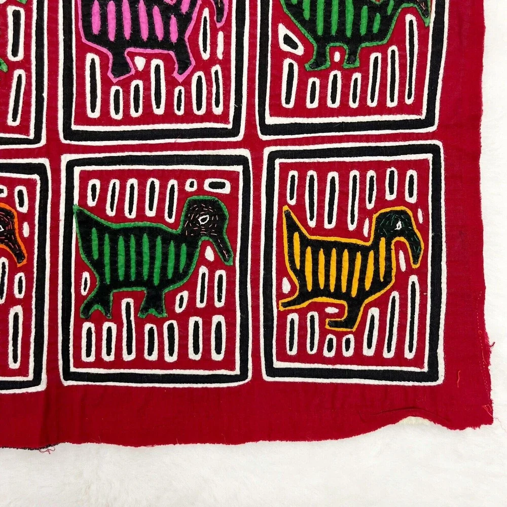 VTG Panama Kuna Nola Folk Art Wall Decor Reverse Appliqué Fowl Bird 13x19 Gift